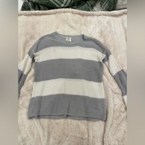 Grey and white striped sweater, size medium